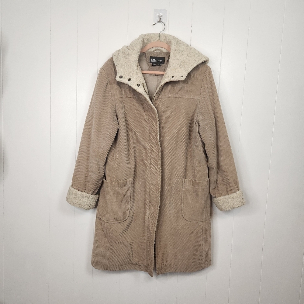 Vintage Brown Corduroy Sherpa Trim Winter Jacket Coat 90s Y2K Womens Size Medium - Picture 2 of 14